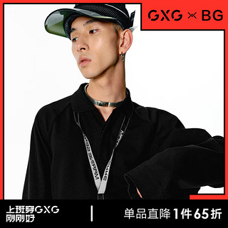 GXG男装【X-LAB】BG联名21年夏季休闲黑色宽松长袖polo衫男士 黑色 170/M