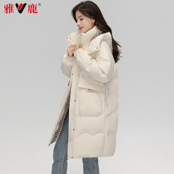 雅鹿 羽绒服女中长款时尚韩版连帽女士外套加厚保暖