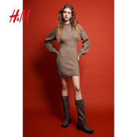 H&M女装裙子2024春季新款柔软针织高领连衣裙1189046 米色 155/76A