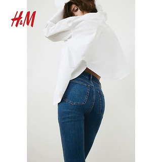 H&M女装裤子时尚简约舒适弹力紧身高腰牛仔裤1207354 深牛仔蓝 160/68A
