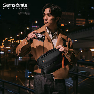 Samsonite 新秀丽 胸包腰包男士商务斜挎包尼龙牛皮革单肩包 QO5*09003 黑色