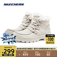 斯凯奇Skechers冬季雪地靴女加绒保暖复古高帮鞋百搭短筒靴 乳白色/OFWT 38