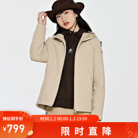 卡帕(Kappa)棉服女冬连帽户外防寒服保暖简约字母长袖外套K0D82MM41 灰卡其