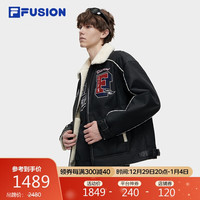 FILA FUSION斐乐潮牌复古外套保暖拼接仿羊羔绒飞行夹克 170/92A/M