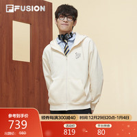 FILA FUSION斐乐潮牌外套2024春季连帽上衣男女开衫卫衣 麦乳色-BG 175/96A/L