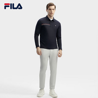 FILA 斐乐男装针织长袖POLO衫2024春季休闲凉感上衣男 传奇蓝-NV 180/100A/XL