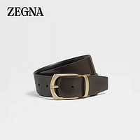 杰尼亚（Zegna）深棕色手工抛光皮革配黑色雕纹皮革双面皮带 110cm