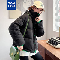 唐狮 TONLION女净色连帽短款羽绒服 黑色 S