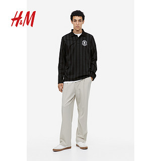 H&M HM男装Polo衫2023冬季新款美式休闲刺绣图案半开襟上衣1195461