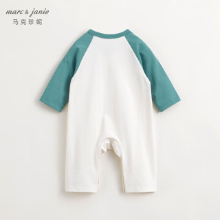 MARC&JANIE马克珍妮宝宝趣味涂鸦连体衣婴儿纯棉哈衣爬服春款240128 瓦松绿拼白 73cm