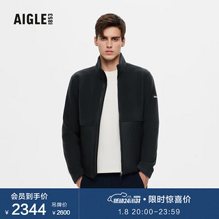 AIGLE艾高冬季保暖耐穿舒适厚款全拉链抓绒衣男士外套 黑色 AN474 XL