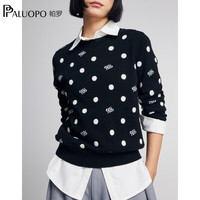 帕罗（PALUOPO）圆领套头纯羊绒衫女士圆点提花针织毛衣 23980 黑 105/L