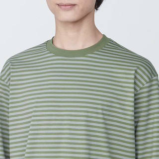 無印良品 MUJI（無印良品 ） 男式 天竺织 圆领长袖T恤 男士 打底衫 男款 AB1MLA4S 烟熏绿色条纹 XS (160/80A)
