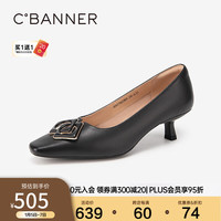 C.BANNER千百度【静音系列】通勤细高跟鞋2024春季方头单鞋女 黑色 37