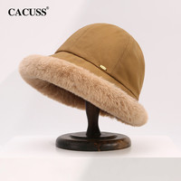 Cacuss渔夫帽女冬季加绒加厚包头帽保暖显脸小大头围毛绒盆帽