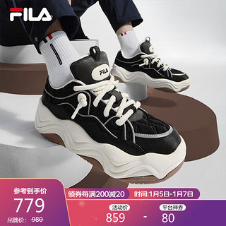 FILA 斐乐男鞋BROOK LV摩登板鞋2023冬流沙鞋时尚运动鞋 黑/微白-BW 40.5