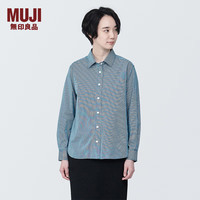 無印良品 MUJI 無印良品  水洗 平纹 衬衫领 长袖衬衫 女士衬衣外套 BC2JEC4S 烟熏绿色条纹 L(165/88A)
