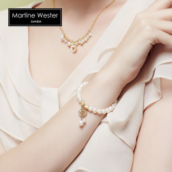 Martine Wester 瑪汀薇思 英国手链女吊坠水晶优质淡水珍珠可爱桃心生日礼物时尚饰品 金色爱心礼盒