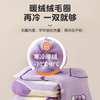 冰雪木棉 儿童袜子女童秋冬毛圈袜加厚加绒5双女孩中大童中筒保暖可爱棉袜