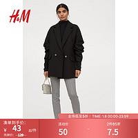 H&M 女装休闲裤秋装女时尚高弹格纹直筒修身长裤0796210 深蓝色/白色格纹 155/60A