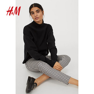 H&M 女装休闲裤秋装女时尚高弹格纹直筒修身长裤0796210 深蓝色/白色格纹 155/60A