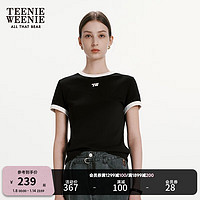 Teenie Weenie小熊女装2024早春复古美式休闲罗纹撞色短袖T恤 黑色 155/XS