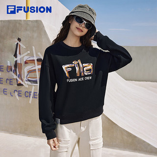 FILA FUSION斐乐潮牌男装针织套头衫2024春时尚休闲字母卫衣女 正黑色-BK 160/80A/S