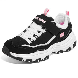 SKECHERS 斯凯奇 童鞋女童秋季儿童运动鞋老爹鞋熊猫鞋魔术贴休闲鞋 黑色-BKNP 33/内长205mm/1.5