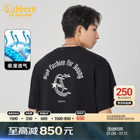 卡宾(CABBEEN)卡宾男装索罗那凉感T恤23夏字母印花宽松短袖 煤黑色 XL 52/180/XL 煤黑色01