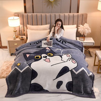 迹添雅拉舍尔绒毯双层加厚毛毯单双人秋冬盖毯 玲珑猫 200x230cm 8斤