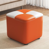 耐家（Naijia）科技布软包小凳子家用矮凳门口换鞋凳客厅沙发凳实木 橘白科技布28CM 柔弹坐感 叠摞摆放
