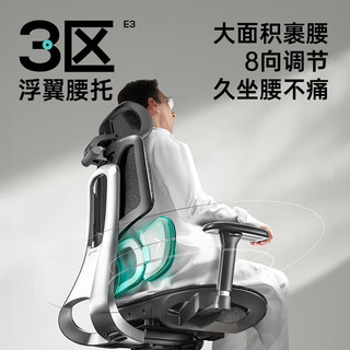 黑白调（Hbada）E3结构大师Air 人体工学椅 电脑椅子久坐办公椅 电竞椅 老板椅 Air耀黑（3D扶手+3D头枕）