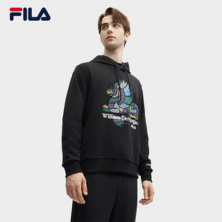 FILA 斐乐 ×V&A联名系列斐乐男装针织连帽上衣2024春休闲舒适卫衣 正黑色-BK 175/96A/L