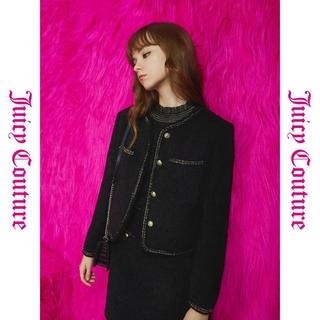 Juicy Couture橘滋【小香风亮丝花边】夜与月光logo金扣粗花呢女式外套