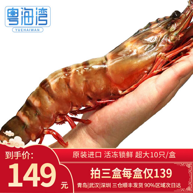 粤海湾 巨型黑虎虾超大特大号 10只 长20-22cm 800g