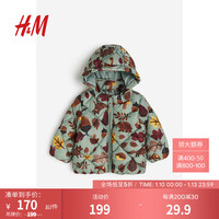 H&M童装男婴夹克外套绗缝梭织连帽棉服1168876 浅卡其绿/图案 80/48