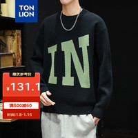 唐狮 TONLION男圆领前胸提花文字毛线衫WP 黑色 XXL