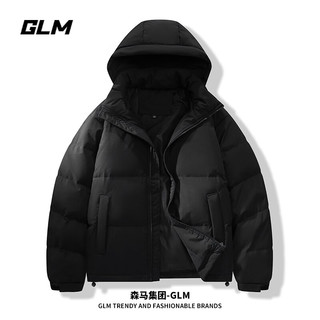 GLM森马集团品牌羽绒服男冬季连帽潮流纯色宽松加厚防寒保暖男装外套 黑色 L（145斤-160斤）