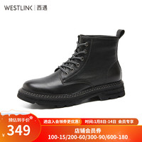 WESTLINK 西遇 厚底马丁靴男士英伦风复古工装机车靴黑色短靴子 黑色 42