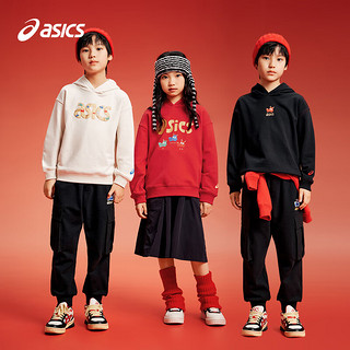 ASICS 亚瑟士 童装 2024春季男女儿童柔软舒适连帽卫衣 001黑色 160cm