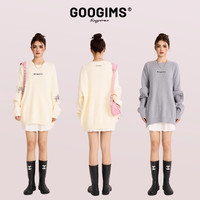 GOOGIMS圆领毛衣男女同款秋冬季潮款潮牌印花针织衫上衣 奶油白 S(160CM到170CM/90斤到120斤)