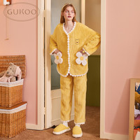 Gukoo/果壳睡衣女冬季珊瑚绒维尼熊系列女士家居服