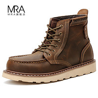 MRA美式复古工装靴马丁靴男士冬季加绒保暖高帮皮靴中帮短靴子875
