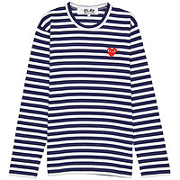 COMME des GARÇONS 爱心logo 蓝白条纹长袖T恤