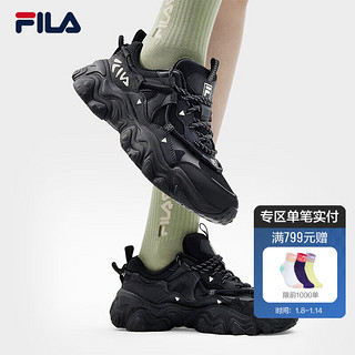 FILA 老爹鞋女鞋猫爪鞋5代运动鞋2024春季休闲鞋 黑-BK 38