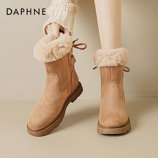 达芙妮（DAPHNE）厚底雪地靴女2023保暖棉鞋加绒毛毛鞋百搭厚底防滑短靴女 栗色 37