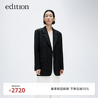 edition西装外套2024春设计感立体烫线羊毛精纺女绅士西服 黑色 XS/155