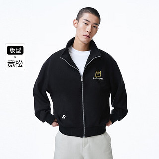 杰克·琼斯（JACK&JONES）秋季男装BSQ联名小皇冠长袖防风上衣立领胶印风衣大衣外套男 黑色-E41 175/96A/M