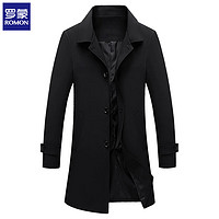 罗蒙(ROMON)风衣男装春秋季商务休闲大衣外套男纯色修身上衣服19Q37黑色4XL