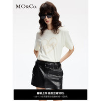 MO&Co.2024春【抗菌防螨】爱心珠片绣棉质短袖T恤MBD1TEE012 米杏色 S/160